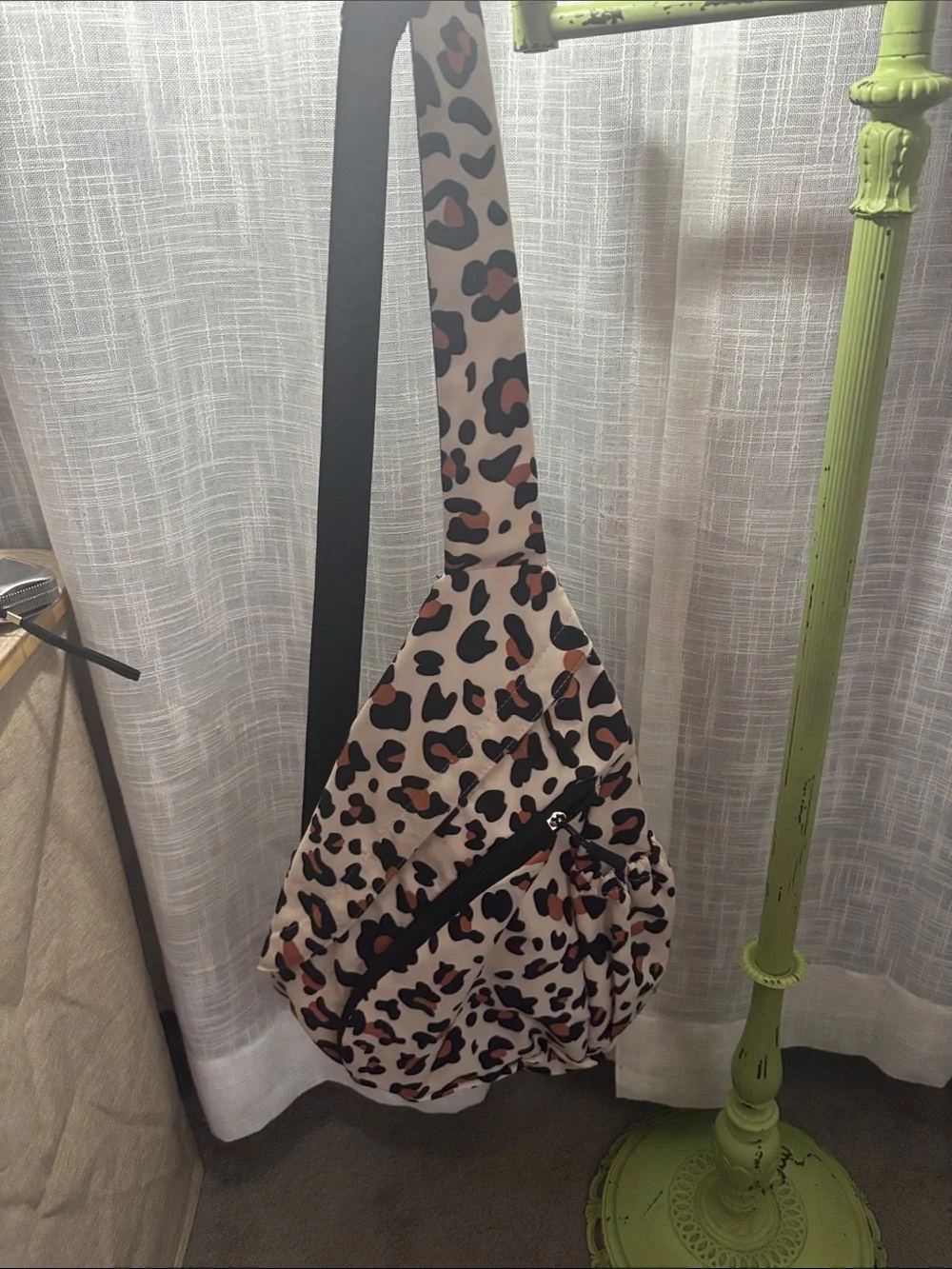 Leopard Print Sling Crossbody Bag - Beige and Black